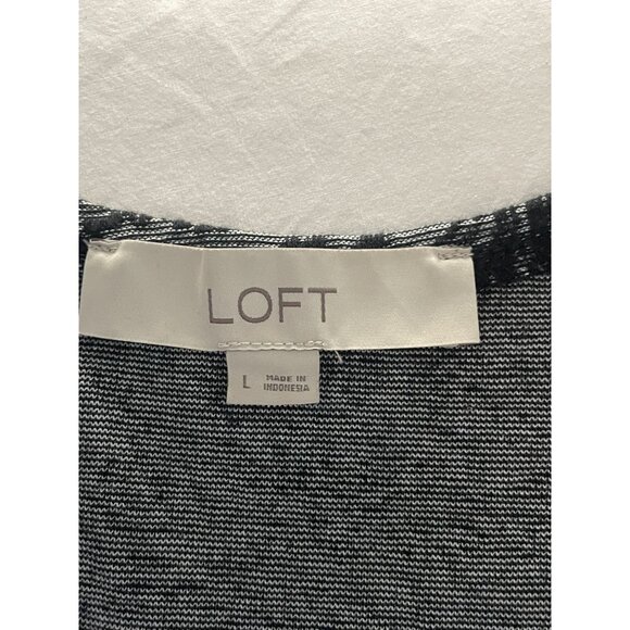 LOFT Floral Jacquard Puffed Shoulders Cutout Back Long Sleeve Top size Large Bla - Picture 2 of 6